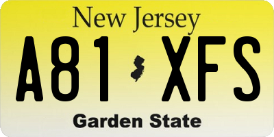 NJ license plate A81XFS