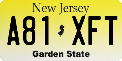 NJ license plate A81XFT