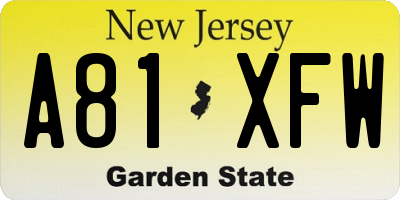 NJ license plate A81XFW