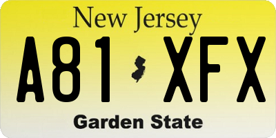 NJ license plate A81XFX