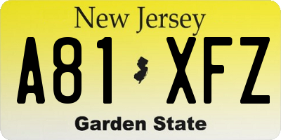 NJ license plate A81XFZ