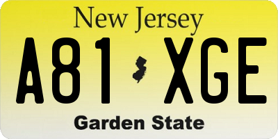 NJ license plate A81XGE