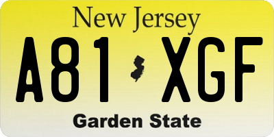 NJ license plate A81XGF