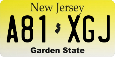 NJ license plate A81XGJ