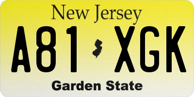 NJ license plate A81XGK