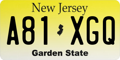 NJ license plate A81XGQ