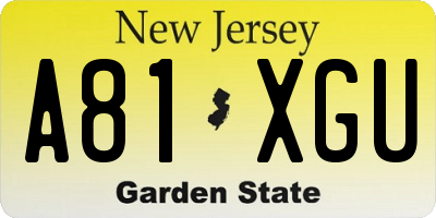 NJ license plate A81XGU