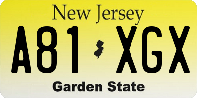 NJ license plate A81XGX