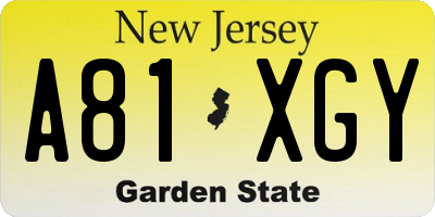 NJ license plate A81XGY