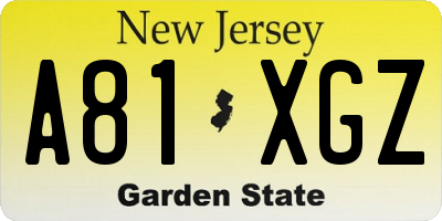 NJ license plate A81XGZ