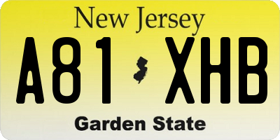 NJ license plate A81XHB