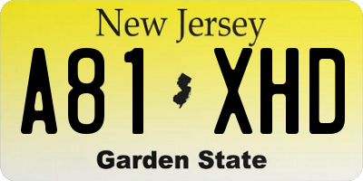 NJ license plate A81XHD