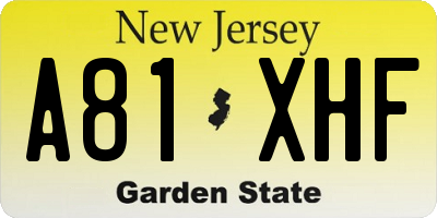 NJ license plate A81XHF