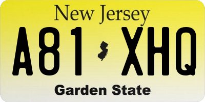 NJ license plate A81XHQ