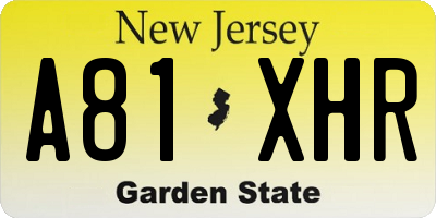 NJ license plate A81XHR