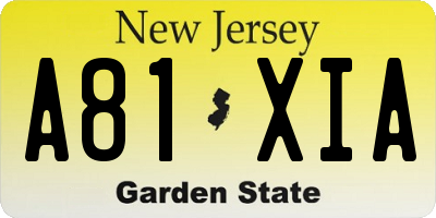 NJ license plate A81XIA