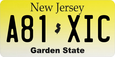 NJ license plate A81XIC
