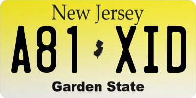 NJ license plate A81XID