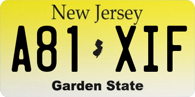 NJ license plate A81XIF