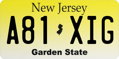 NJ license plate A81XIG