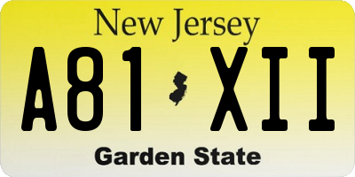 NJ license plate A81XII
