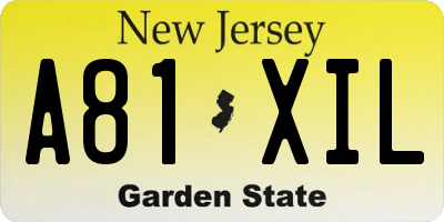 NJ license plate A81XIL
