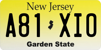 NJ license plate A81XIO