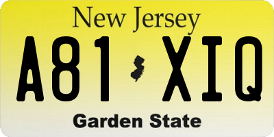 NJ license plate A81XIQ
