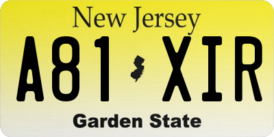 NJ license plate A81XIR