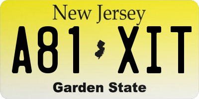 NJ license plate A81XIT