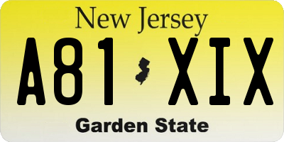 NJ license plate A81XIX