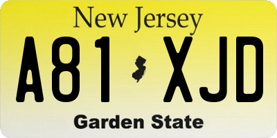NJ license plate A81XJD