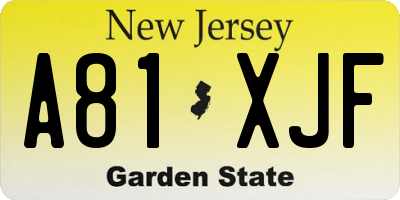 NJ license plate A81XJF