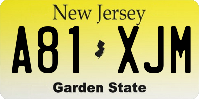 NJ license plate A81XJM