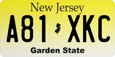 NJ license plate A81XKC