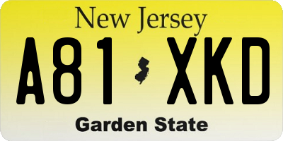 NJ license plate A81XKD
