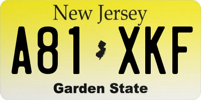 NJ license plate A81XKF