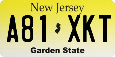 NJ license plate A81XKT