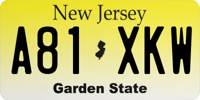 NJ license plate A81XKW