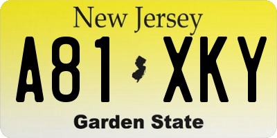 NJ license plate A81XKY