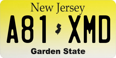 NJ license plate A81XMD