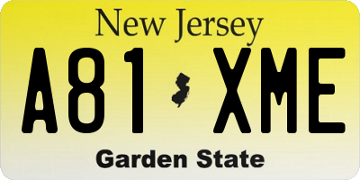 NJ license plate A81XME
