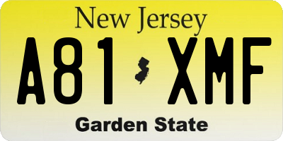 NJ license plate A81XMF
