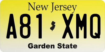 NJ license plate A81XMQ