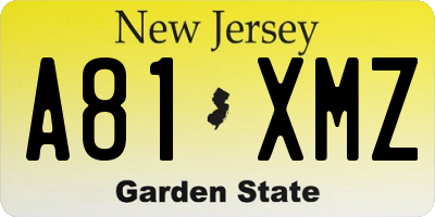 NJ license plate A81XMZ