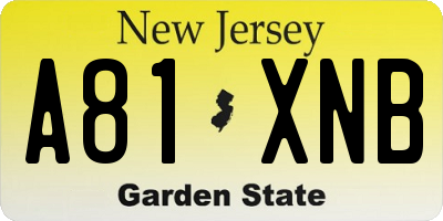 NJ license plate A81XNB