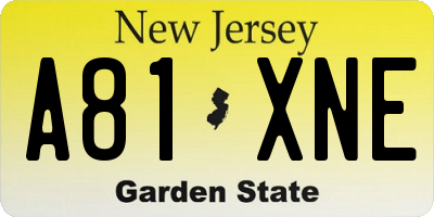 NJ license plate A81XNE