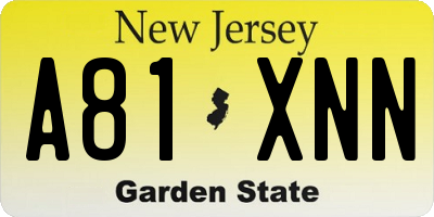 NJ license plate A81XNN