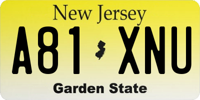 NJ license plate A81XNU