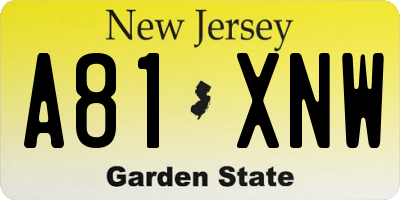 NJ license plate A81XNW